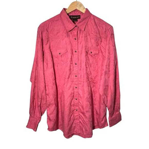 Ariat Pink Floral Ebossed Print 100% Cotton Snap Button Down Shirt Size XXL - Picture 1 of 14